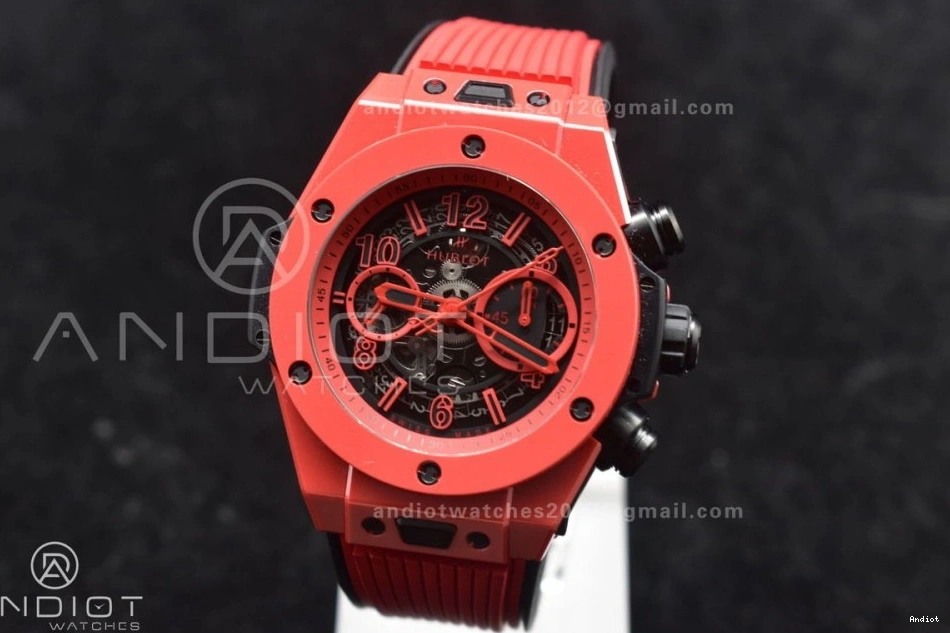 Rubber 1:1 Red Big A1280 Skeleton on Strap Unico Dial Best Edition Magic BBF Ceramic Bang Red 1207